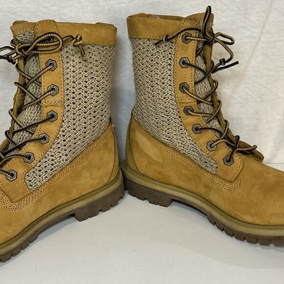 Timberland Shoes Open Weave Wheat/Brown Leather Combat Boots Womens Size 9 - Picture 3 of 7